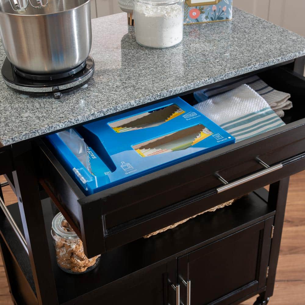 Caitlin White Granite Top Kitchen Cart with Casters - thumbnail 9