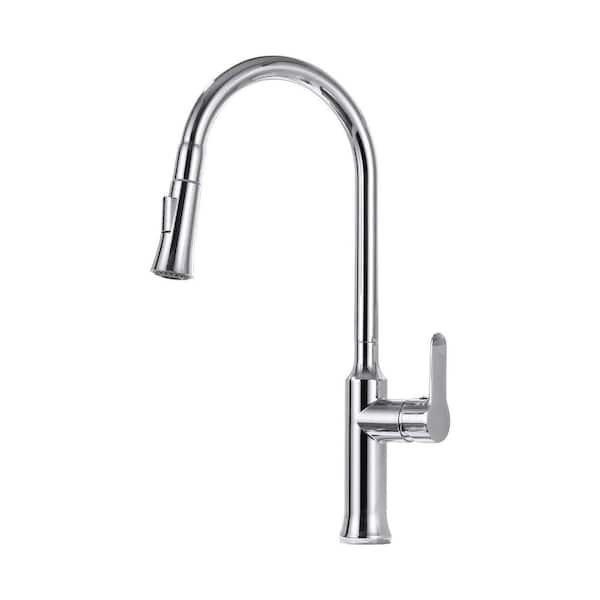 18.7 in Comtemporary Single-Handle 360° Spout Swivel Pull-Down Sprayer Kitchen Faucet in Chrome