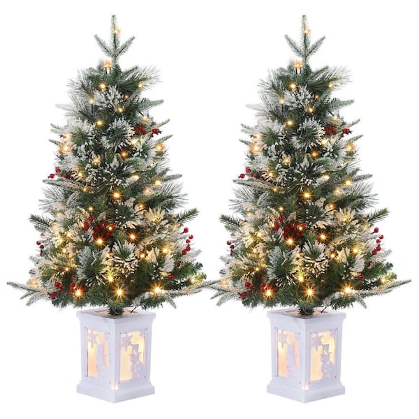 3 FT Pre-Lit Christmas Tree with Snowman Base, Artificial Christmas Trees with 78 Led Lights for Home Decor, 2 PCS