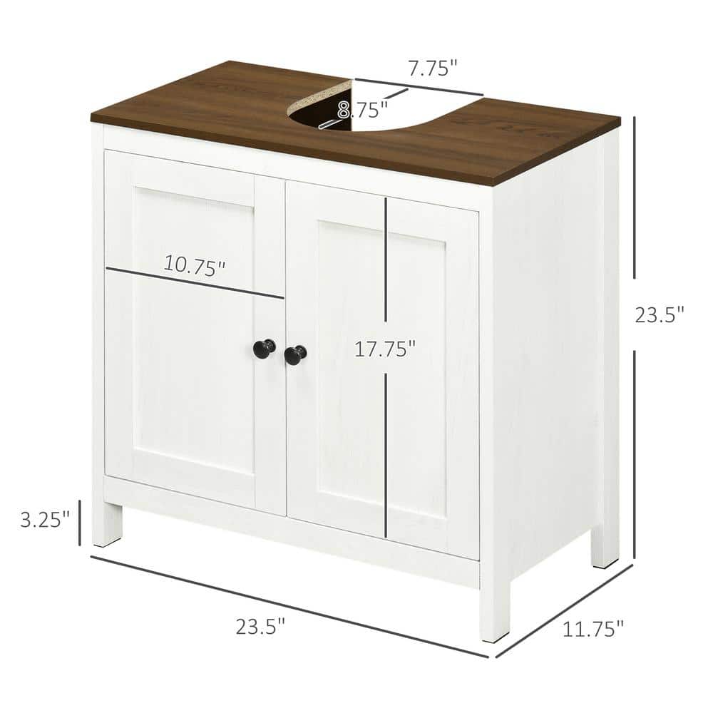 Antique White Freestanding Bathroom Sink Cabinet with Dark Wood Top