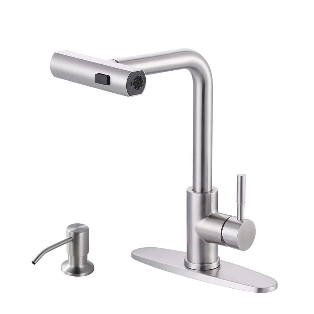 Brushed Nickel Stainless Steel Pull-Down Kitchen Faucet with Spray Modes