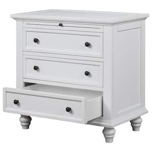 Storage Wood Cabinet with 3-Drawer in White