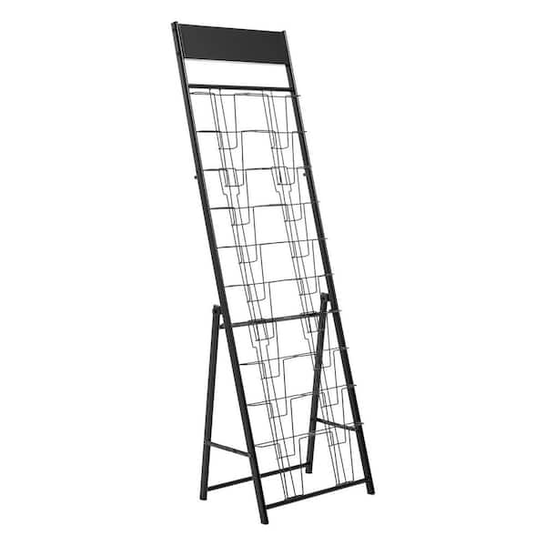 Brochure Display Rack, 20 Pockets Magazine Literature Display Stand, Portable Floor Standing Magazine Rack, Black