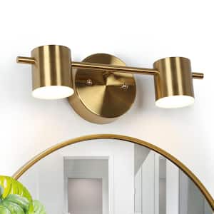 Sharre 14 in. 2-Light Brass Gold Integrated LED Bathroom Vanity Light, Modern Bath Lighting, Farmhouse Wall Sconce