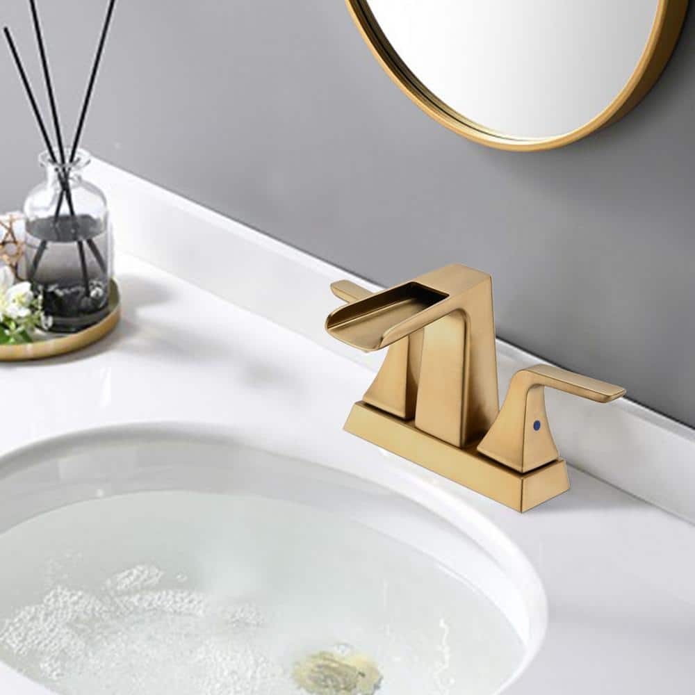 Brushed Gold Double Handle Waterfall Bathroom Faucet