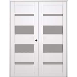Mirella 64 in. x 80 in. Left Active 4-Lite Frosted Glass Snow White Wood Composite Double Prehung Interior Door