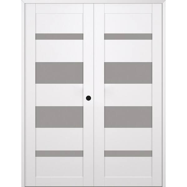 Belldinni Mirella 64 in. x 80 in. Left Active 4-Lite Frosted Glass Snow White Wood Composite Double Prehung Interior Door