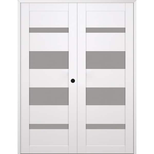 Belldinni Mirella 64 in. x 80 in. Left Active 4-Lite Frosted Glass Snow White Wood Composite Double Prehung Interior Door