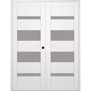 Mirella 60 in. x 84 in. Left Active 4-Lite Frosted Glass Snow White Wood Composite Double Prehung Interior Door