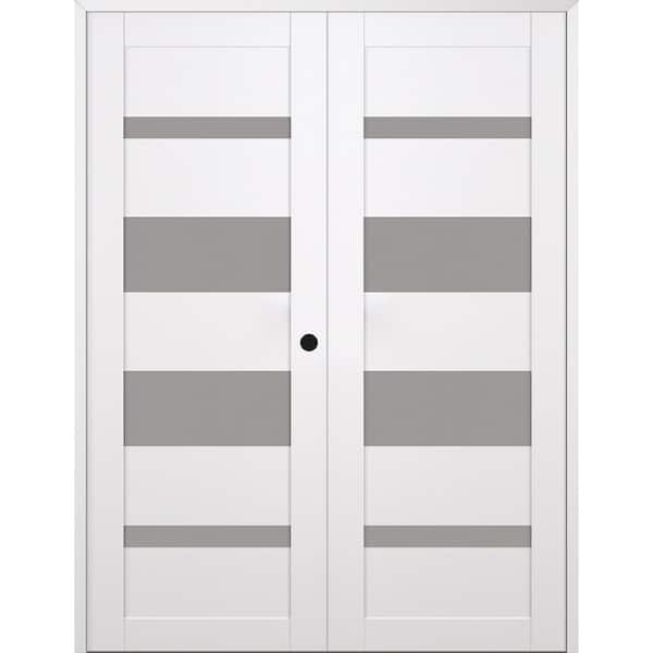 Belldinni Mirella 60 in. x 84 in. Left Active 4-Lite Frosted Glass Snow White Wood Composite Double Prehung Interior Door