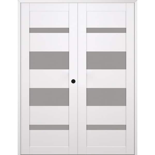 Belldinni Mirella 72 in. x 96 in. Left Active 4-Lite Frosted Glass Snow White Wood Composite Double Prehung Interior Door