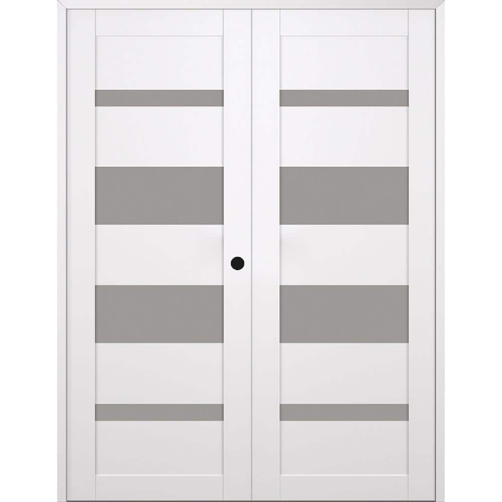 Mirella 64 in. x 96 in. Left Active 4-Lite Frosted Glass Snow White Wood Composite Double Prehung Interior Door price history on PriceWatchPro