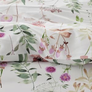 Legends Hotel Spring Medley Wrinkle-Free White Multi Sateen Fitted Sheet
