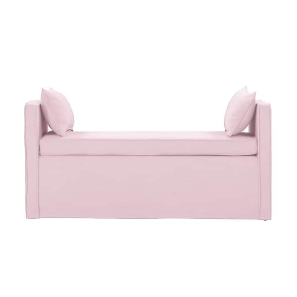 Rustic Manor Sofie Light Pink Bench Upholstered Linen 24.8 in.x 19.3 in. x 52.8 in.