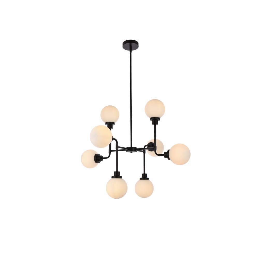 Home Living 40-Watt 8-Light Black Pendant Light with Glass Shade, No Bulbs 
