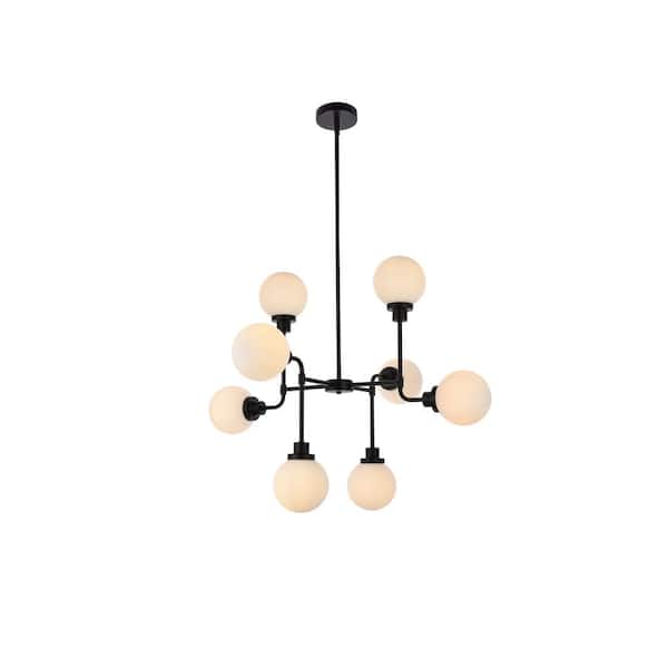 Unbranded Home Living 40-Watt 8-Light Black Pendant Light with Glass Shade, No Bulbs Included