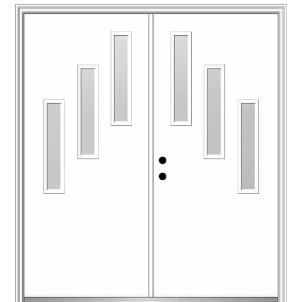 MMI DOOR Davina 72 in. x 80 in. Right-Hand Inswing 3-Lite Frosted Glass Primed Fiberglass Prehung Front Door on 4-9/16 in. Frame