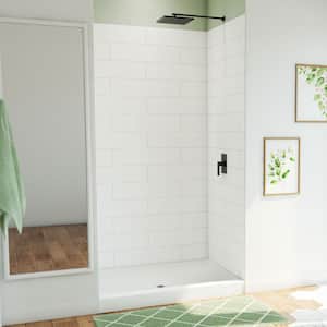 DreamStone 34 in. L x 48 in. W x 84 in. H Alcove Shower Kit with Shower Wall and Shower Pan in Modern White