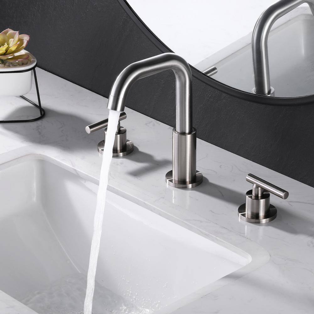 Brushed Nickel 8-Inch Widespread Bathroom Faucet with Lever Handles