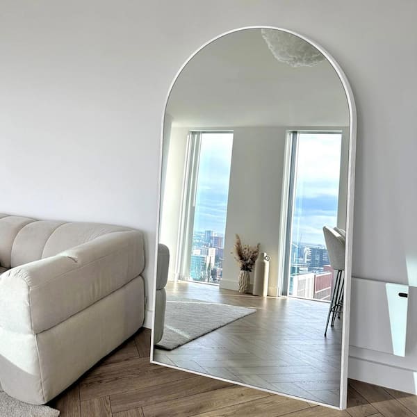 32 in. W x 71 in. H Arched Aluminum Alloy Frame Silver Oversized Full-length Mirror Standing Floor Mirror