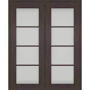 Vona 72 in. x 84 in. Both Active 4-Lite Frosted Glass Vera Linga Oak Wood Composite Double Prehung French Door