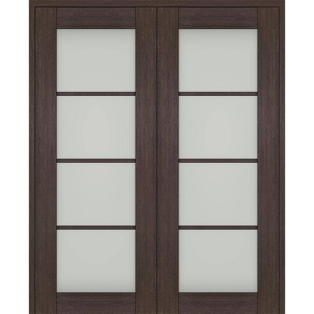 "Vona 64""x 80"" Both Active 4-Lite Frosted Glass Veralinga Oak Wood Composite Double Prehung French Door" price history on PriceWatchPro