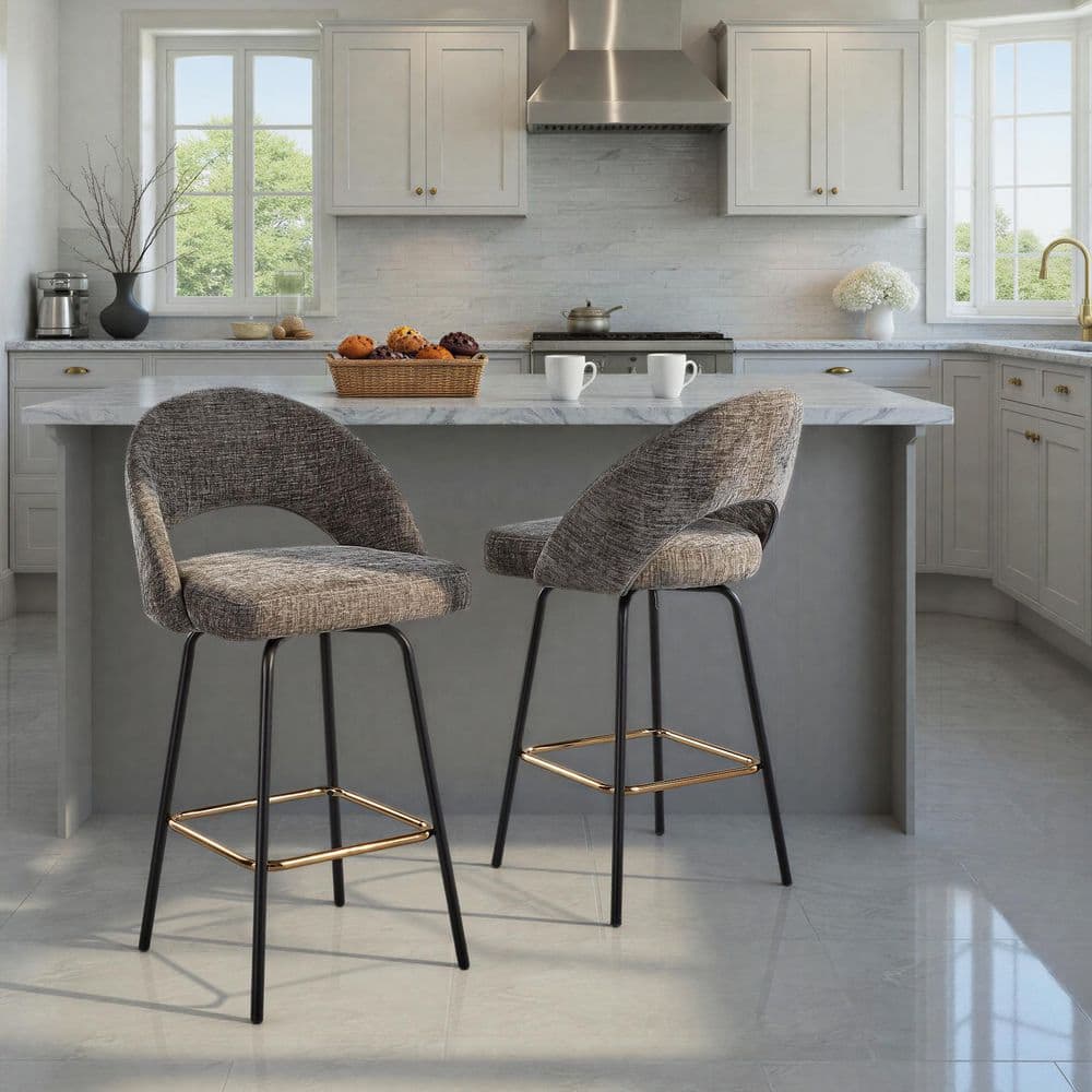 Renee Upholstered 38.75 in. Grey Fabric and Black Metal Fixed-Height Counter Stool with Square Footrest (Set of 2) price history on PriceWatchPro