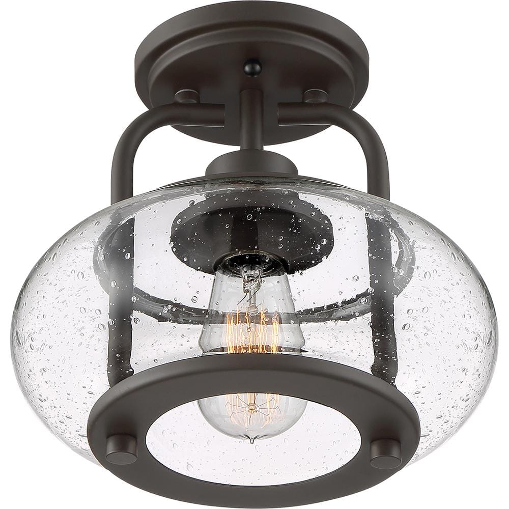 Old Bronze and Glass Semi-Flush Mount Light Fixture