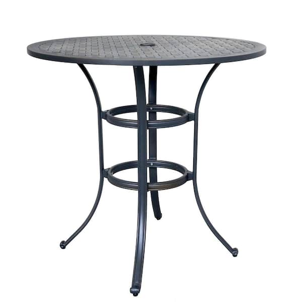 Mondawe Dark Lava Bronze Round Aluminum 40 in. H Outdoor Bar Table with Umbrella Hole for Garden, Pergola (Seat 4)