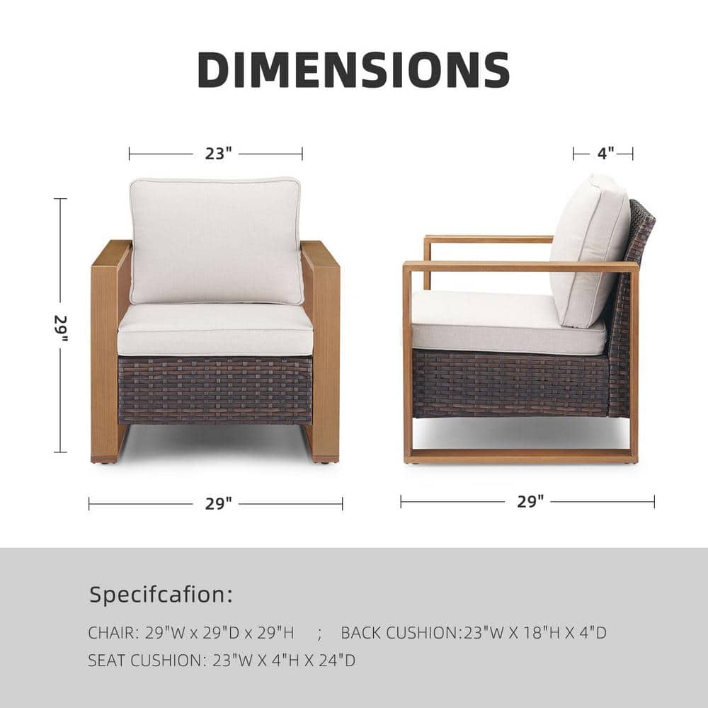 Beige and Brown Rattan Indoor-Outdoor Armchairs with Cushions