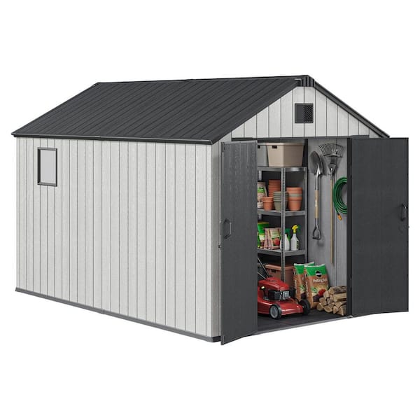 Epicpoplar 8 ft. W x 12 ft. D Resin Outdoor Storage Shed with