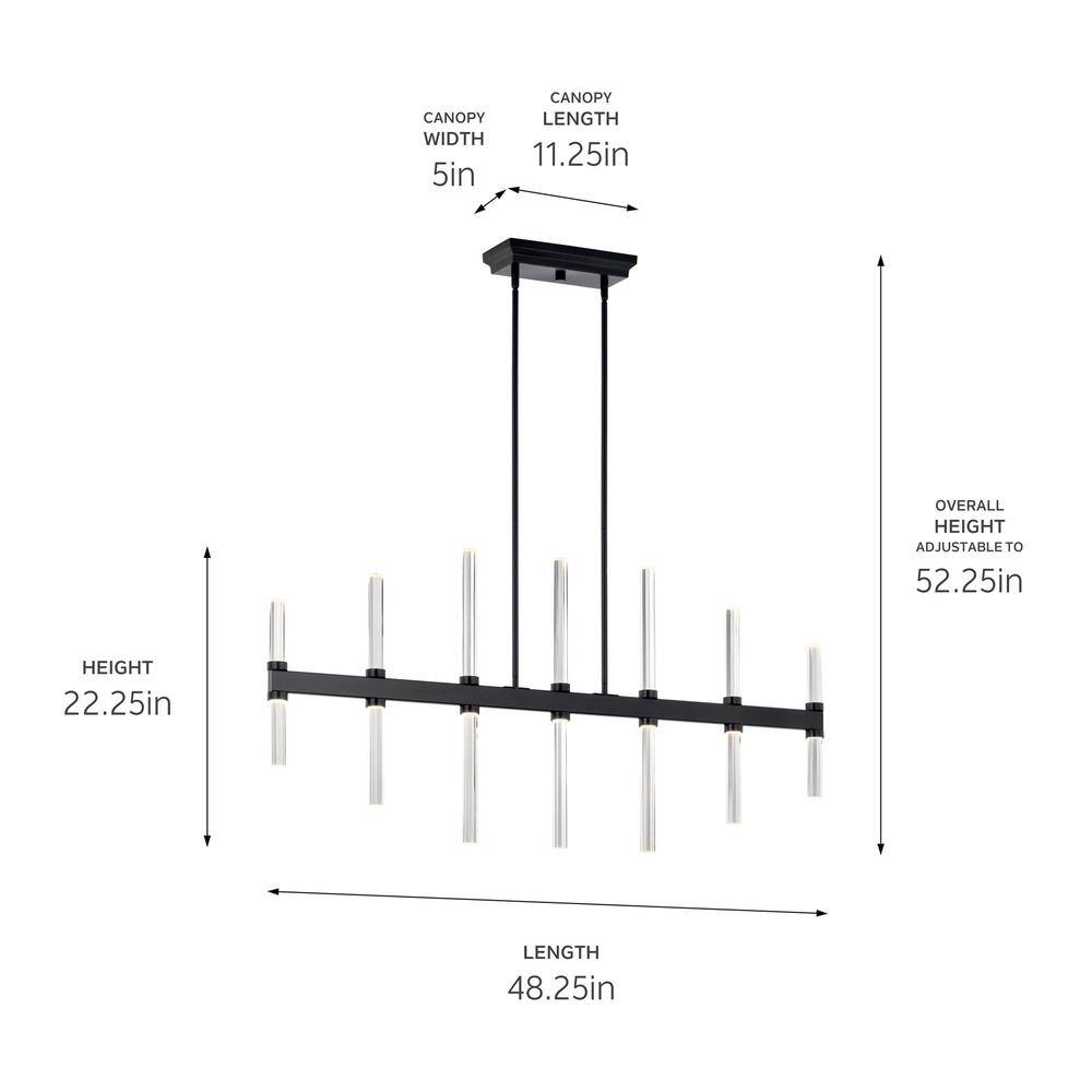 Black Crystal LED Linear Chandelier with Clear Optical Shade
