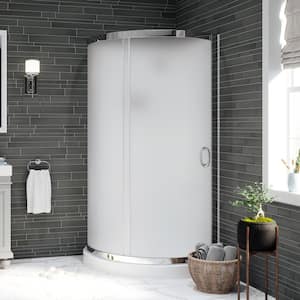 Breeze 36 in. L x 36 in. W x 77.36 in. H Corner Shower Kit with Frosted Framed Sliding Door in Chrome