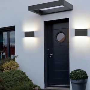 2-Light Black Hardwired Aluminum LED Outdoor Wall Lantern Sconce 1-Pack