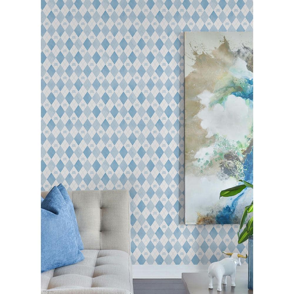 Blue and White Argyle Kids' Peel and Stick Wallpaper