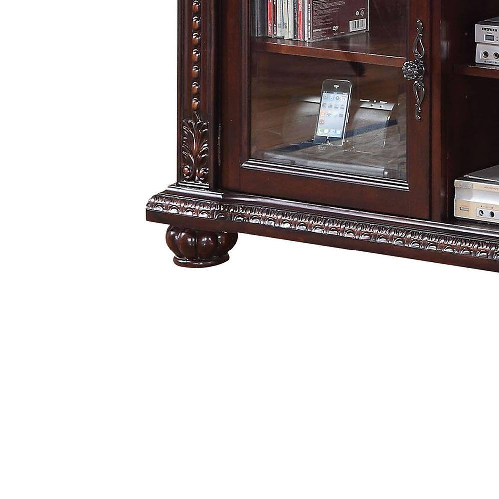 Cherry Finish Elegance 66" Wooden TV Stand with Glass Doors