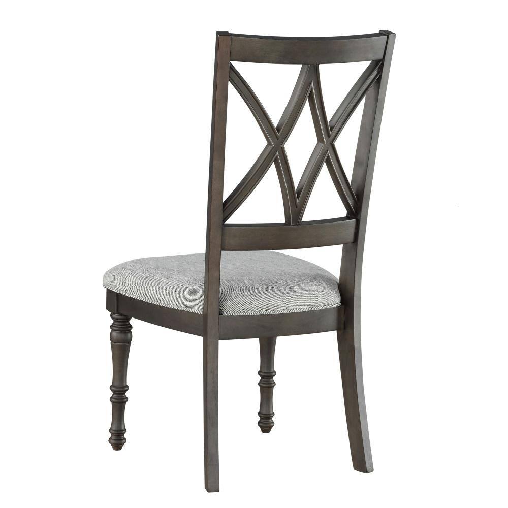 Gray Linen Upholstered Cross Back Side Chair Set
