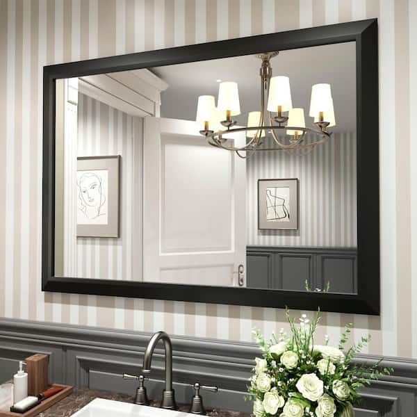 Apmir 48 in. W x 36 in. H Rectangular Aluminum Alloy Framed and Tempered Glass Wall Bathroom Vanity Mirror in Matte Black