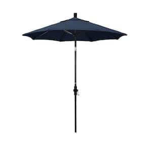 7.5 ft. Matted Black Aluminum Market Patio Umbrella Fiberglass Ribs and Collar Tilt in Spectrum Indigo Sunbrella
