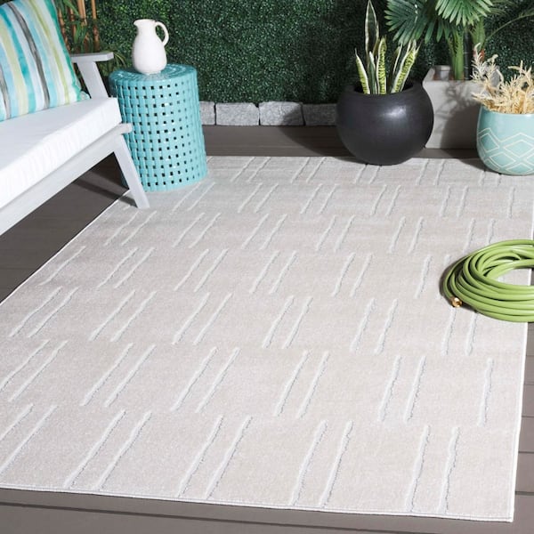 Stella Ivory 9 ft. x 12 ft. Solid Lines Indoor/Outdoor Area Rug