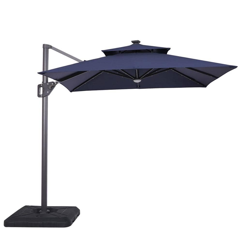 Navy Blue 8 ft Aluminum Cantilever Patio Umbrella with LED Lights