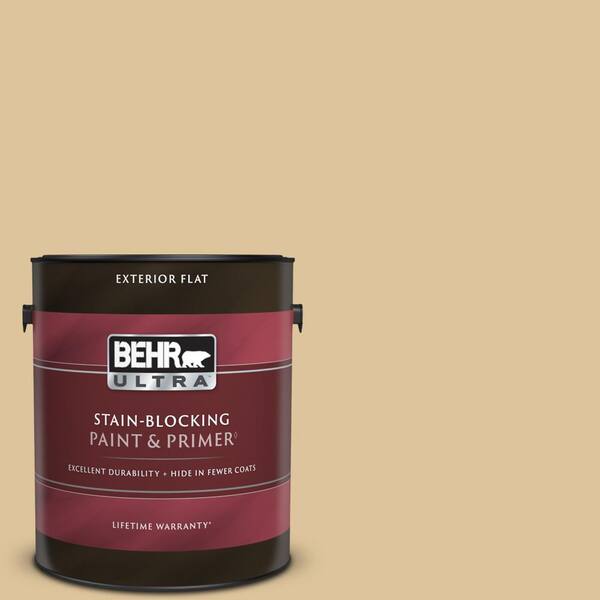 BEHR ULTRA 1 gal. #S300-3 Almond Cookie Flat Exterior Paint & Primer