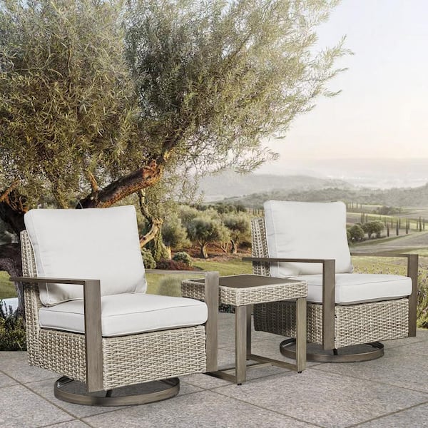 Gymojoy Melody Light Brown 3-Pieces Wicker Patio Conversation Set With Olefin Beige Cushions