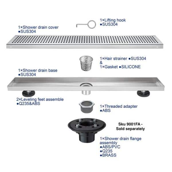 Elegante Drain Collection 28 in. Linear Stainless Steel Shower Drain with Square Hole Pattern, Matte Black