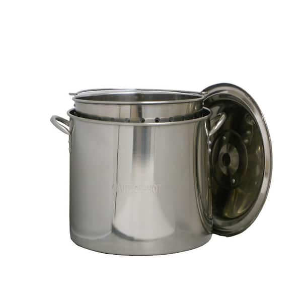 King Kooker 32 qt. Stainless Steel Boiling Pot with Lid and Punched Basket-DISCONTINUED