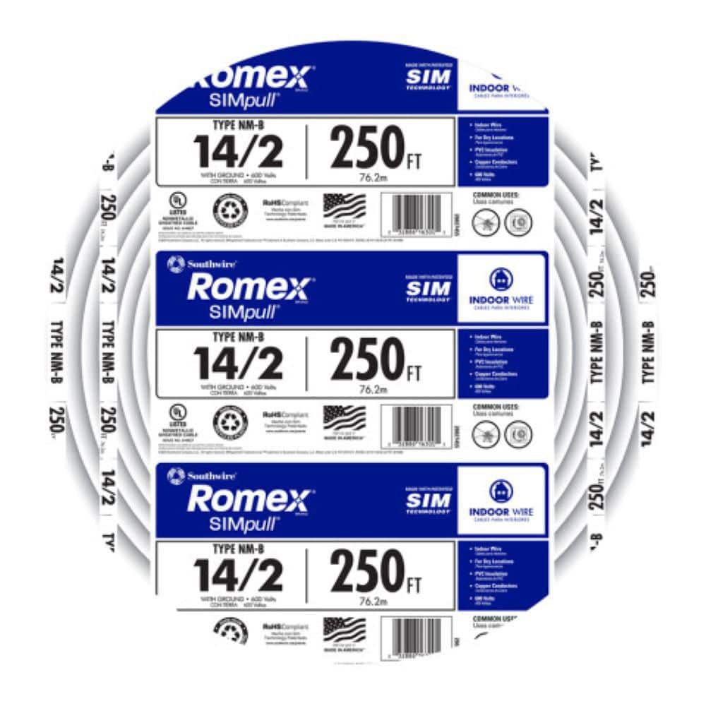 Southwire 250 ft. 14/2 Romex SIMpull Solid NM-B W/G Wire 28827469