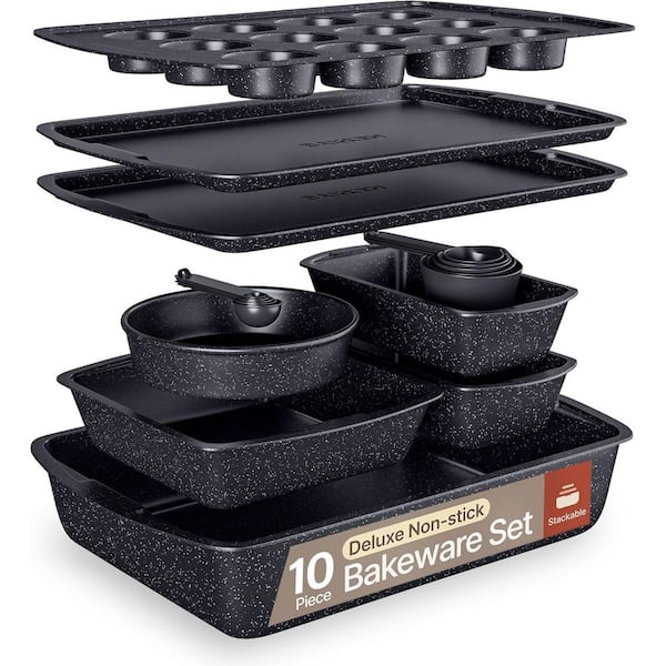 Gray Marble 10-Piece Bakeware Set, Nonstick Carbon Steel Baking Sheet & Pans