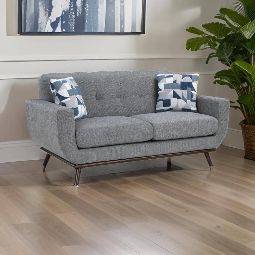 35 in. Gray and Brown Chenille 2-Seater Loveseat with 2 Throw Pillows price history on PriceWatchPro