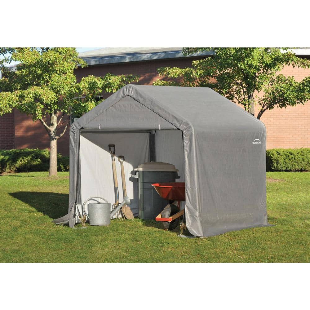 6x6 ft Gray Portable Steel Peak Roof Shed with Roll-Up Doors