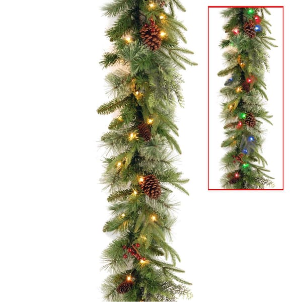9 Ft Colonial Garland With Battery, Garland With Lights Outdoor Battery Operated Fan
